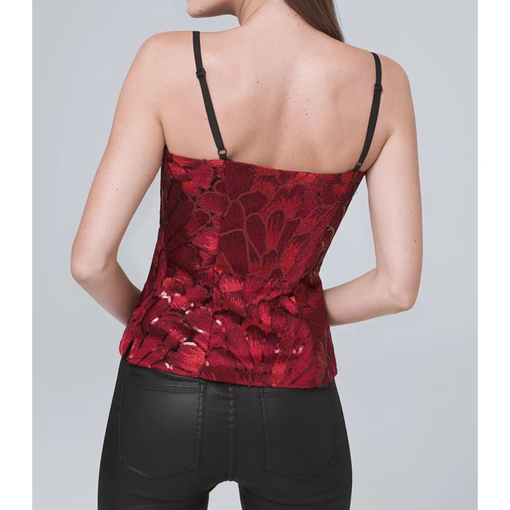 NWT White House Black Market Sequin Embroidered Camisole Top Red Blouse Large - Picture 13 of 16